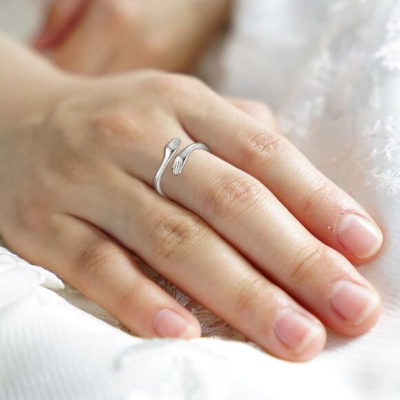 Sterling Silver Hug Ring Adjustable Women Girls Gift Love Jewelry - Picture 8 of 9